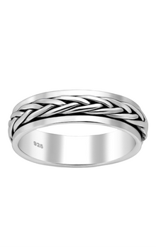  925 Sterling Silver Oxidized Weave Spin Band Ring, 5.5 mm Wide.