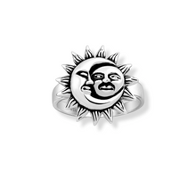  925 Sterling Silver Chunky Sun and Moon Ring