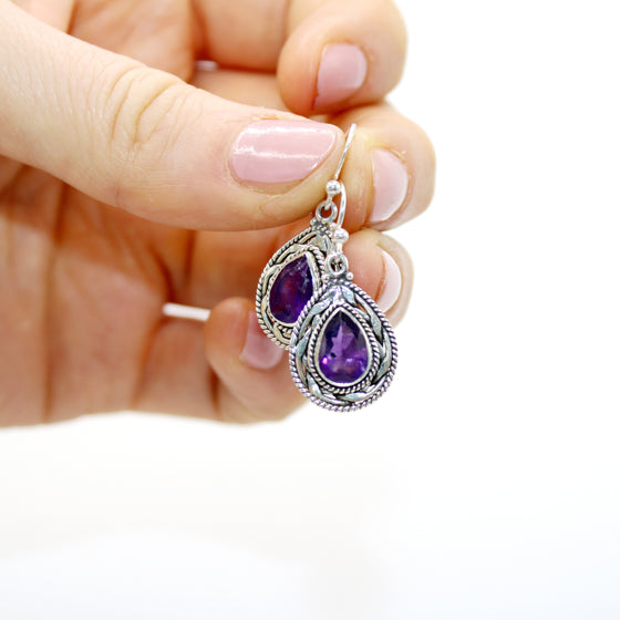 Amethyst Bali style Silver earrings