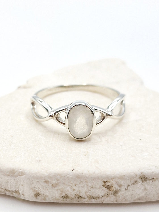 Rainbow Moonstone Twist Silver Ring