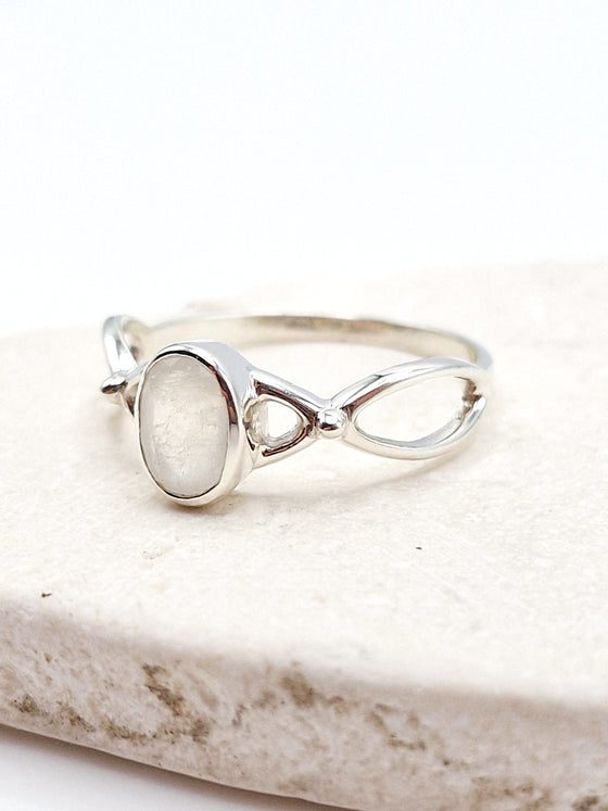 Rainbow Moonstone Twist Silver Ring