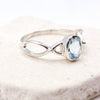 Silver ring with a blue gemstone on a white stone background