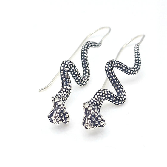 Hanging Snake Silver Earrings