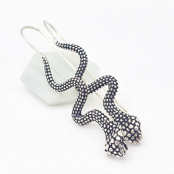 Hanging Snake Silver Earrings