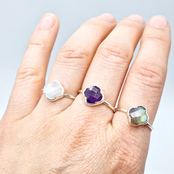 Rainbow Moonstone Clover Ring