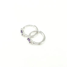  Silver Mini Huggies with Purple Baguette Crystals