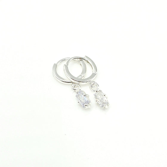 Silver Mini Huggies with Crystal Baguette Drop