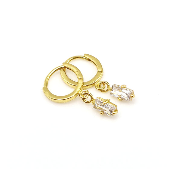 Gold Mini Huggies with Crystal Baguette Drop