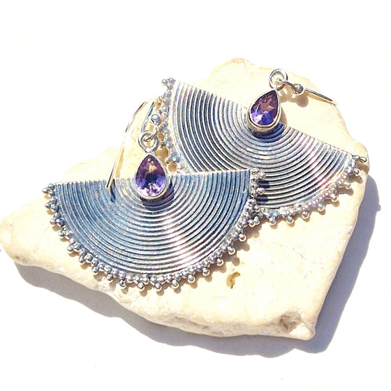 Aztec Statement Silver Earrings with Gemstones – Bold Tribal Dangle Jewellery