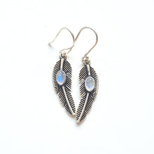  Feather Earrings, 925 Silver with Gemstone Accent