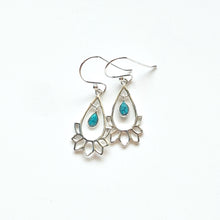  Lotus Gemstone Dangle Silver Earrings- 925 Silver