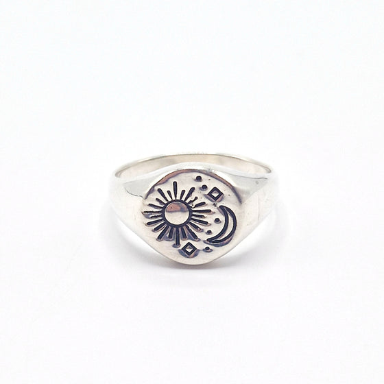 Sun And Moon Signet Ring- 925 Silver