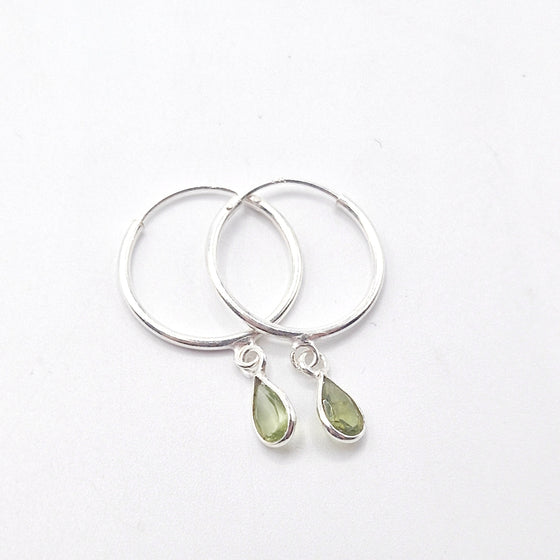 Mini gemstone Teardrop Hoop Earrings- Gemstone drops- 925 silver- everyday wear