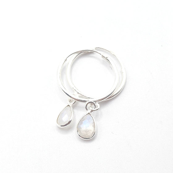 Mini gemstone Teardrop Hoop Earrings- Gemstone drops- 925 silver- everyday wear