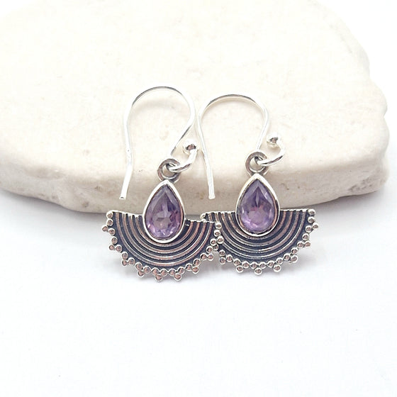 Aztec Mini Silver Earrings with Gemstones – Dainty Tribal Dangle Jewellery - 925 Silver
