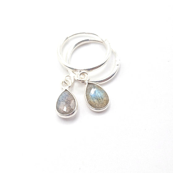 Mini gemstone Teardrop Hoop Earrings- Gemstone drops- 925 silver- everyday wear