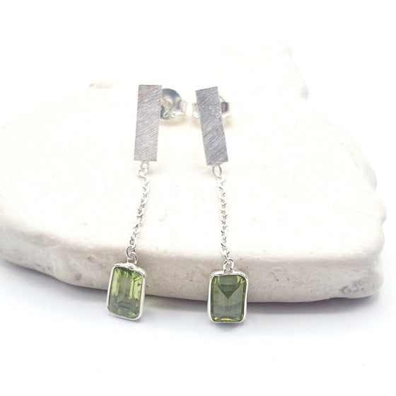 Modern Rectangle Stud Earrings- stud with chain drop - 925 silver - on trend