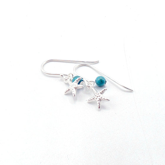 Seaside Serenity 925 Silver Starfish Drop Earrings – Ocean-Inspired Turquoise Charm