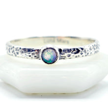  Hammered Opal Silver Ring-  Silver Band - 925 Silver - Birthstone Rings