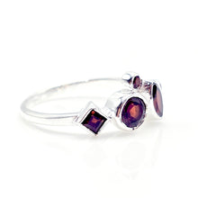  Garnet Geometric Silver Ring - Multiple Gemstone Ring - 925 Silver