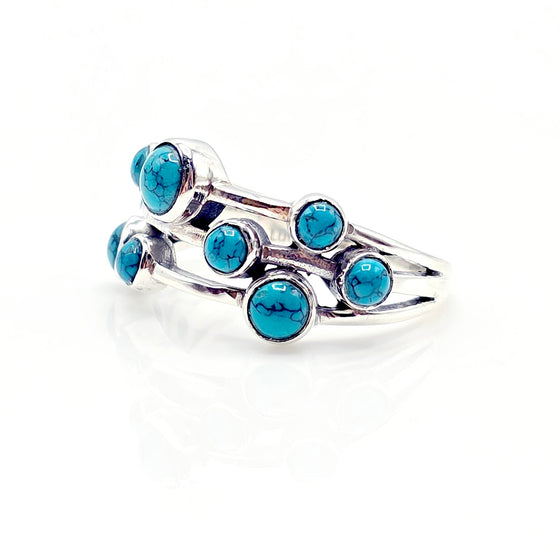Turquoise Circles Silver Ring - Gemstone ring - 9 Small Gemstones - 925 Silver.