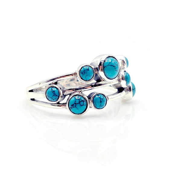 Turquoise Circles Silver Ring - Gemstone ring - 9 Small Gemstones - 925 Silver.
