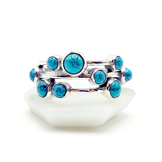 Turquoise Circles Silver Ring - Gemstone ring - 9 Small Gemstones - 925 Silver.