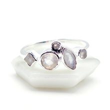  Rainbow Moonstone Geometric Silver Ring - Multiple Gemstone Ring - 925 Silver