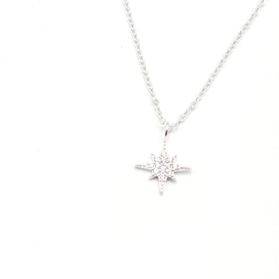 Starlight Guide Sterling Silver North Star Pendant Necklace – 18-19 Inch 925 Silver with Sparkling CZ Stones