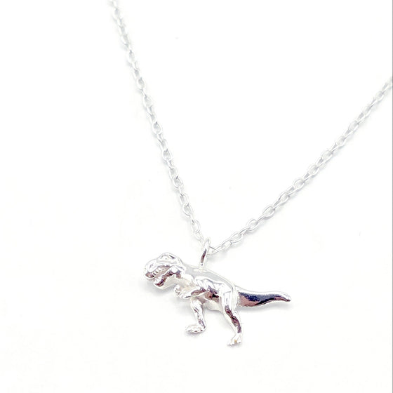 Silver dinosaur pendant on a chain 