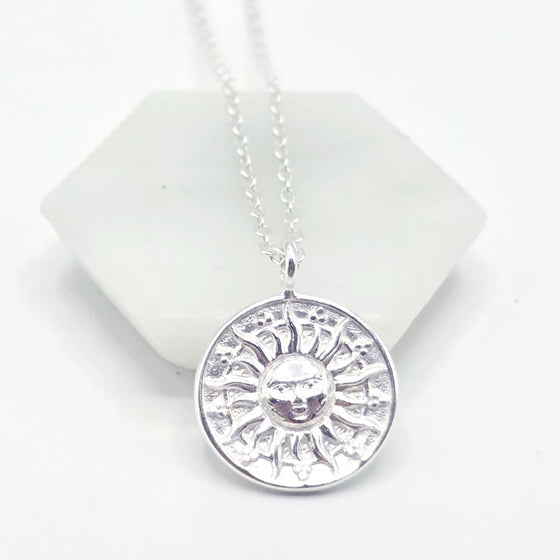 Solar Radiance Aztec Sun 925 Silver Pendant + Chain – Celestial Power in Sterling Silver