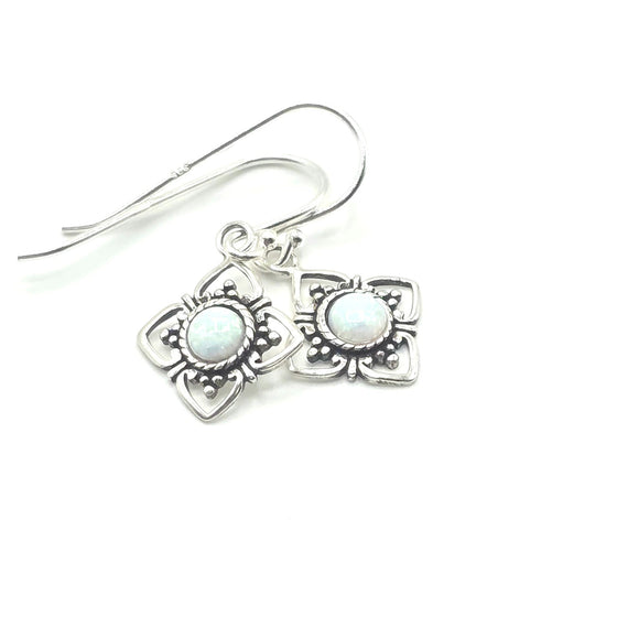Celestial Geometry: Lab Opal (Fire or Snow) Rhombus Drop Earrings in Sterling Silver