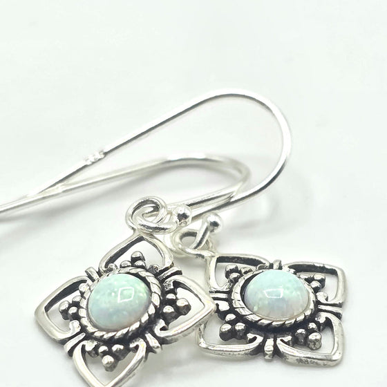 Celestial Geometry: Lab Opal (Fire or Snow) Rhombus Drop Earrings in Sterling Silver