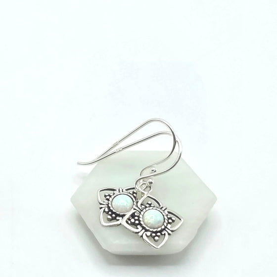 Celestial Geometry: Lab Opal (Fire or Snow) Rhombus Drop Earrings in Sterling Silver