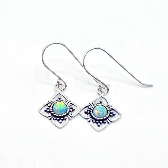 Celestial Geometry: Lab Opal (Fire or Snow) Rhombus Drop Earrings in Sterling Silver