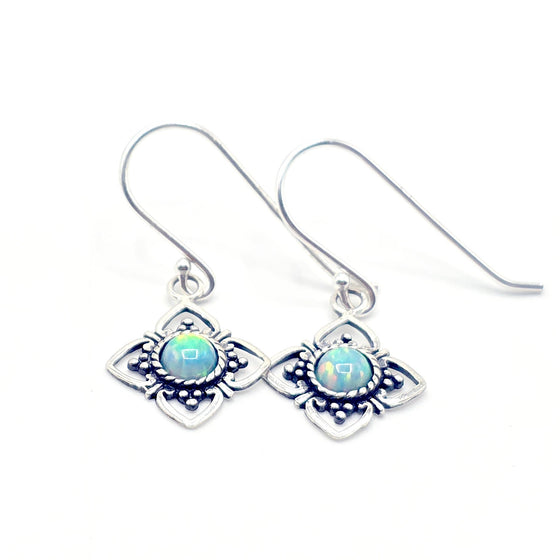 Celestial Geometry: Lab Opal (Fire or Snow) Rhombus Drop Earrings in Sterling Silver
