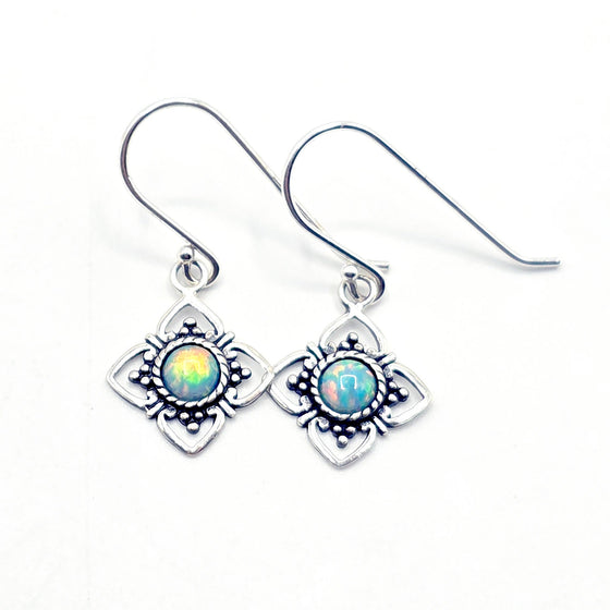 Celestial Geometry: Lab Opal (Fire or Snow) Rhombus Drop Earrings in Sterling Silver