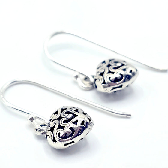 Blooming Hearts: 3D Floral Open Heart Drop Earrings in 925 Sterling Silver