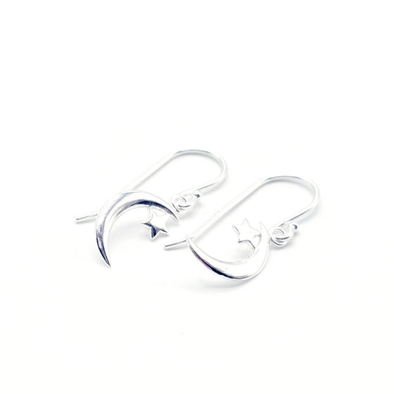 Luna Whisper: Celestial Moon and Star Drop Earrings in 925 Sterling Silver