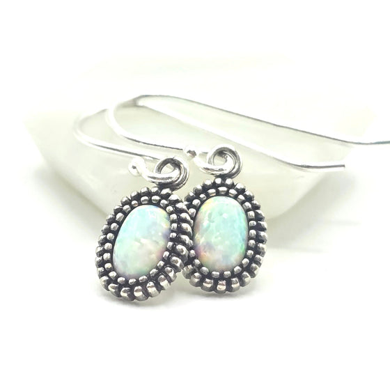 Oval Lab Opal Drop Earrings | Vintage-Frame Sterling Silver Jewellery