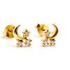Celestial Dream CZ Crescent Moon & Star Stud Earrings | 925 Sterling Silver & 18K Gold Plated Hypoallergenic Jewellery