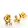 Celestial Dream CZ Crescent Moon & Star Stud Earrings | 925 Sterling Silver & 18K Gold Plated Hypoallergenic Jewellery