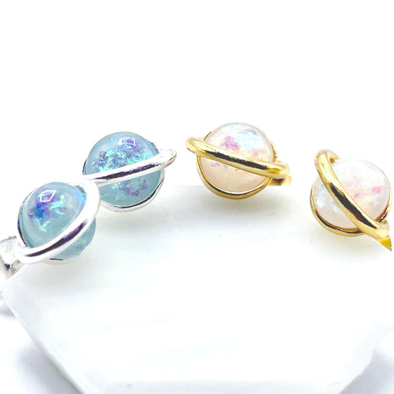 Lab opel silver earring studs