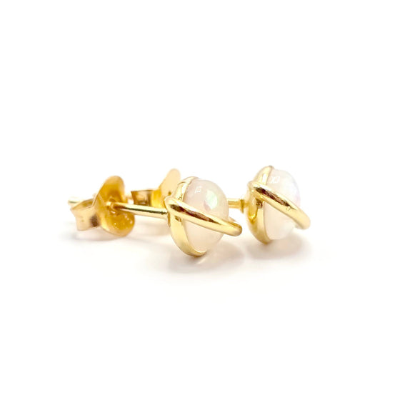 Celestial Saturn Studs: Opal & 18k Gold Plated or Sterling Silver