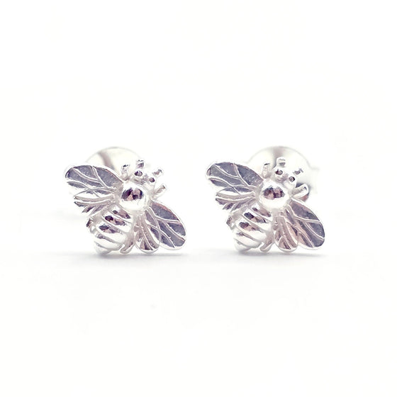 Pair of silver bee-shaped earrings made with 925 silver