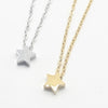 A minimalist high-polish stainless steel necklace featuring a dainty, solid five-point star pendant on a delicate cable chain, made with stainless steel