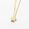 A minimalist high-polish stainless steel necklace featuring a dainty, solid five-point star pendant on a delicate cable chain, made with stainless steel