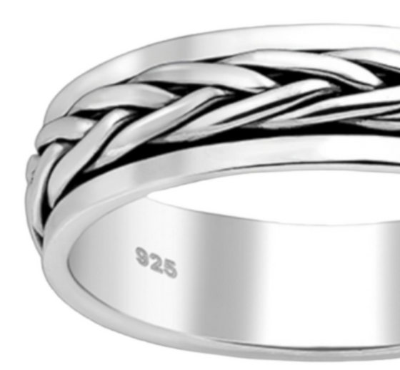 925 Sterling Silver Oxidized Weave Spin Band Ring, 5.5 mm Wide.