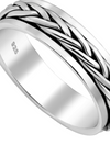 925 Sterling Silver Oxidized Weave Spin Band Ring, 5.5 mm Wide.