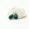 A pair of silver drop earrings with teardrop-shaped Green Malacite gemstones, Made with 925 Sterling Silver